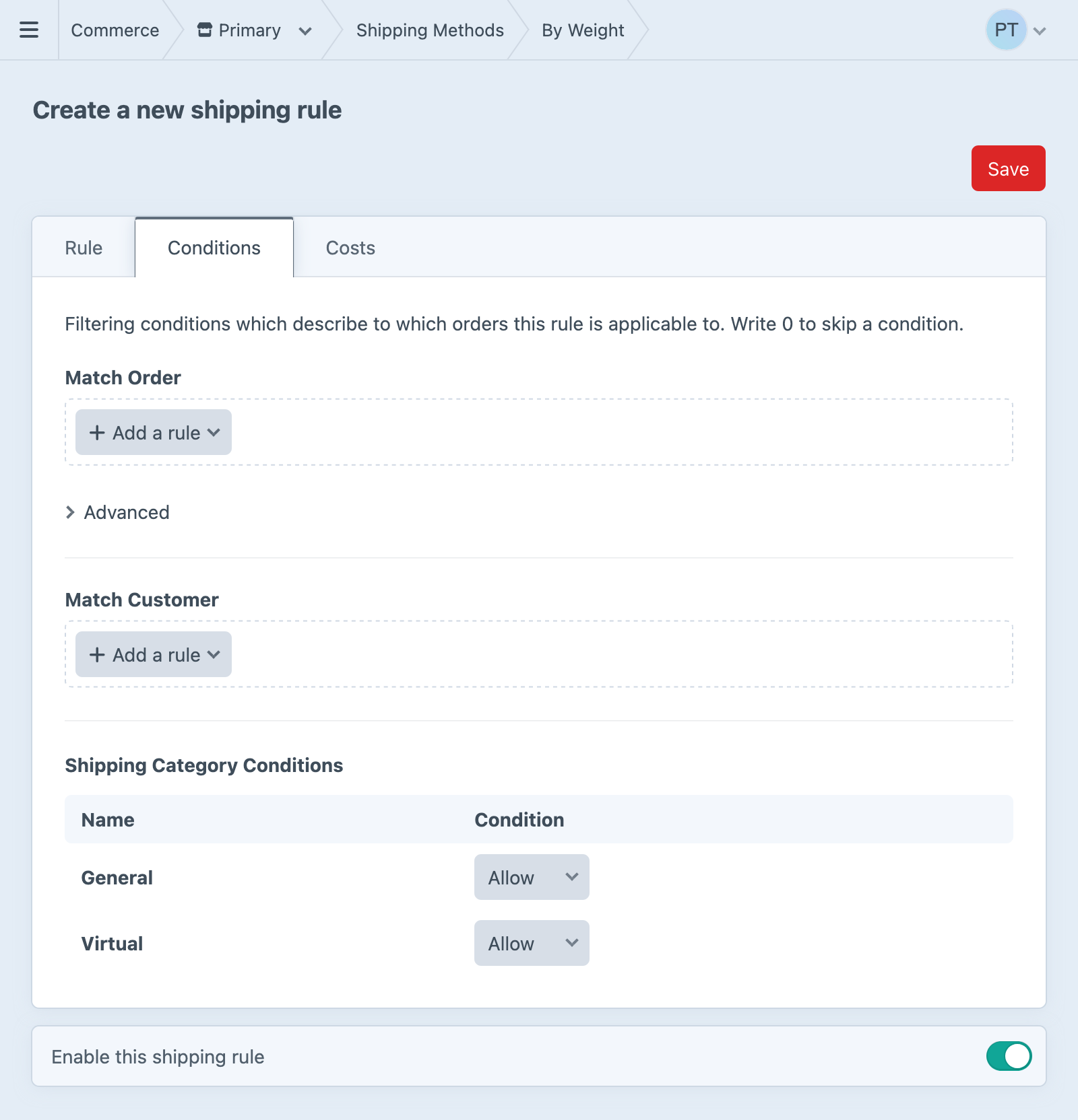 A new shipping method rule.