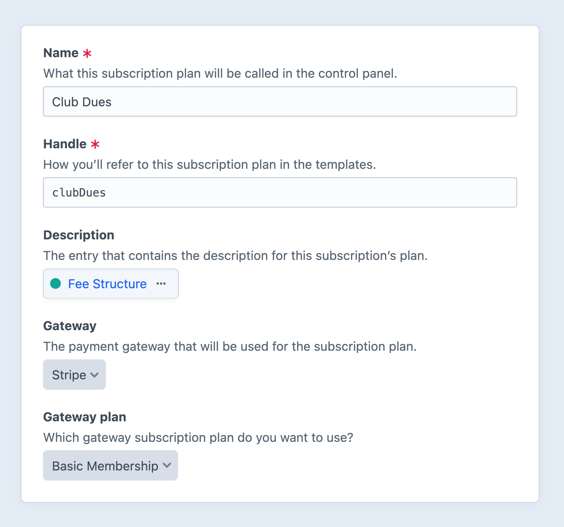 Creating a new subscription in the Craft control panel