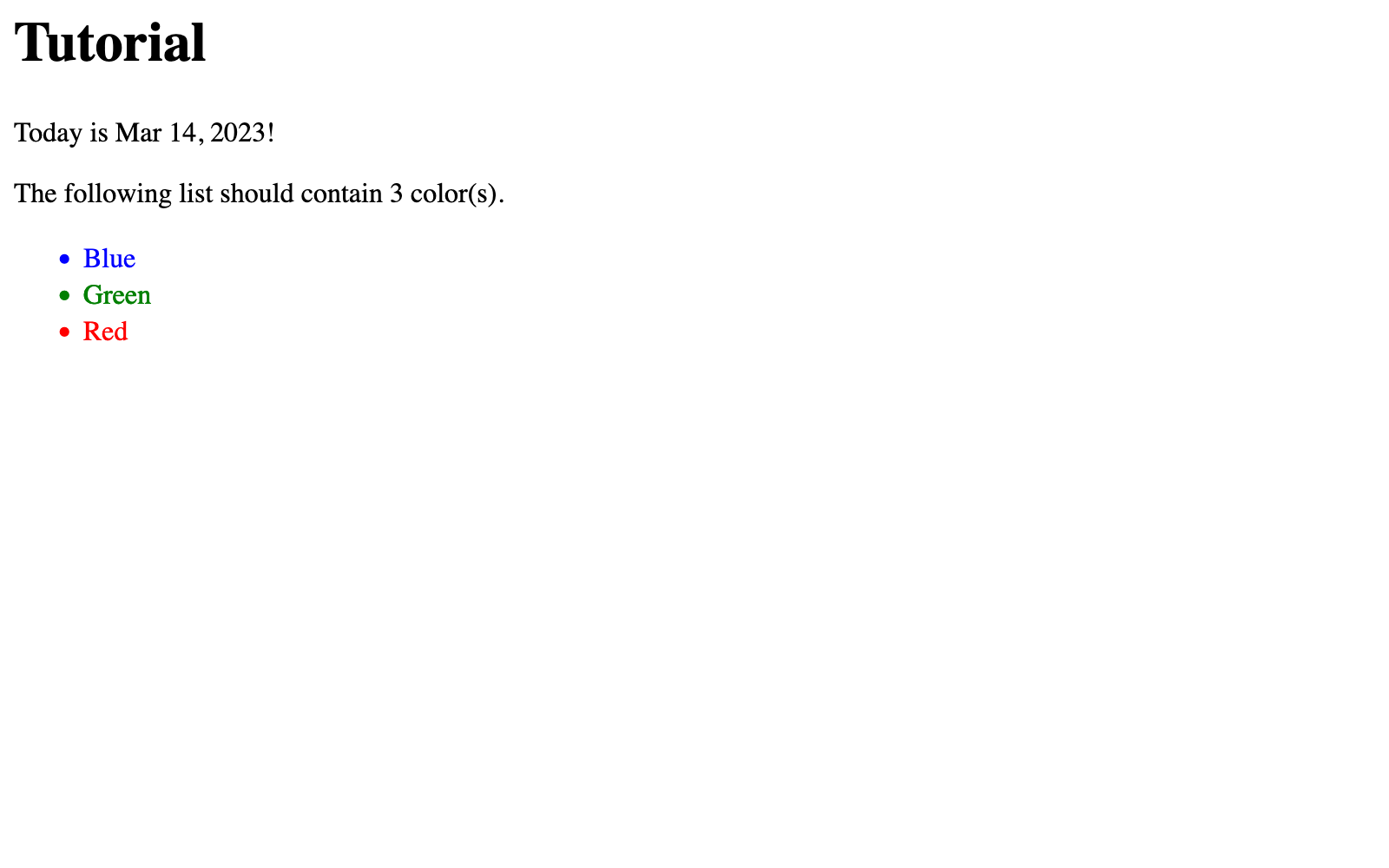 Sample template, loaded in a browser.